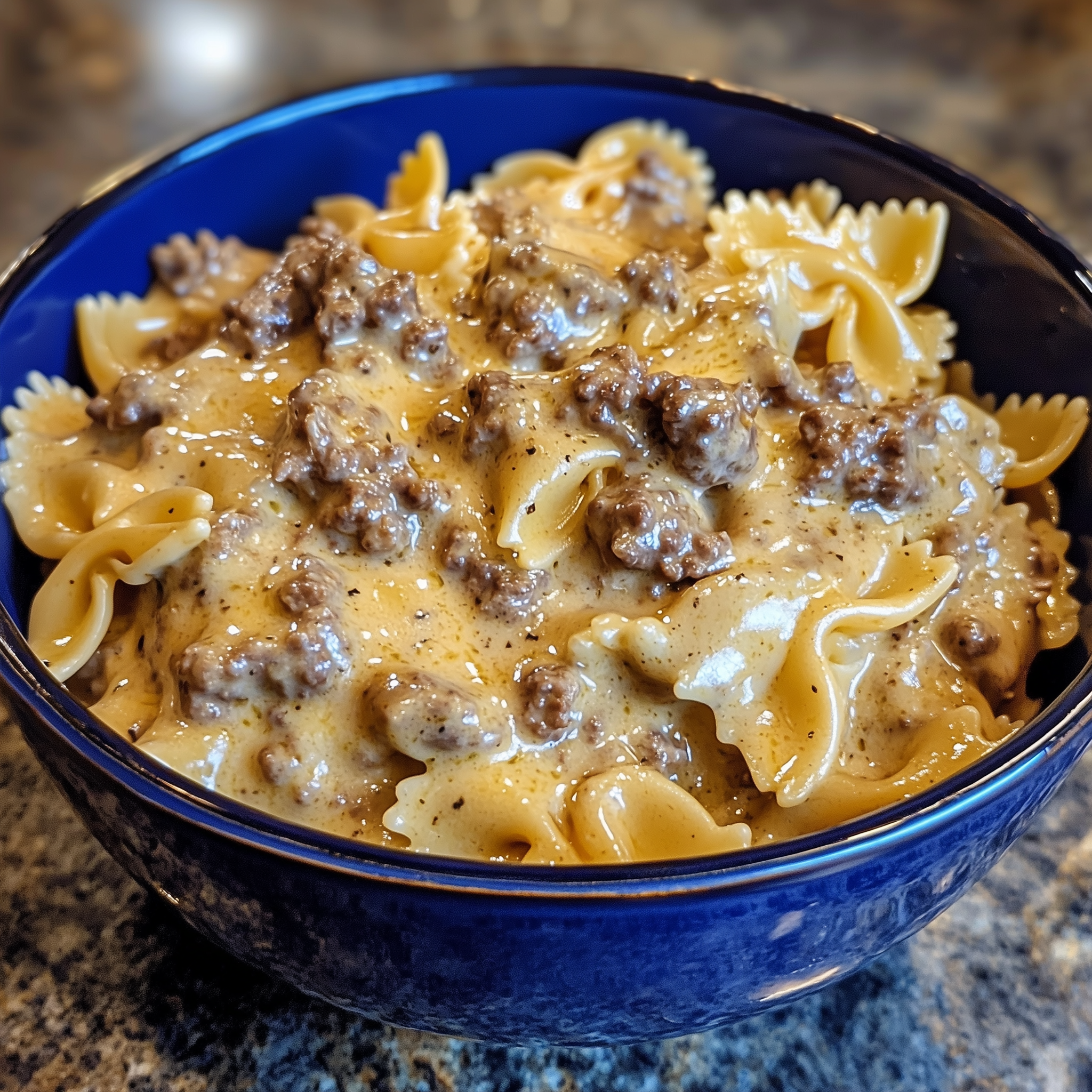 Easy creamy pasta with ground beef and bowtie pasta