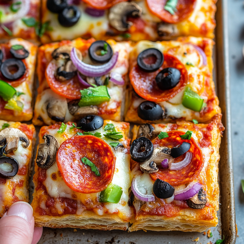 Pizza puff with melted cheese and pepperoni filling