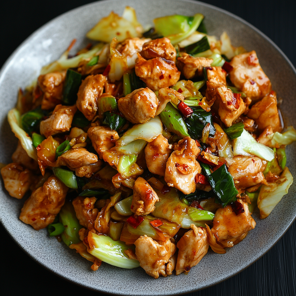 Healthy Chicken Cabbage Stir Fry with carrots and ginger