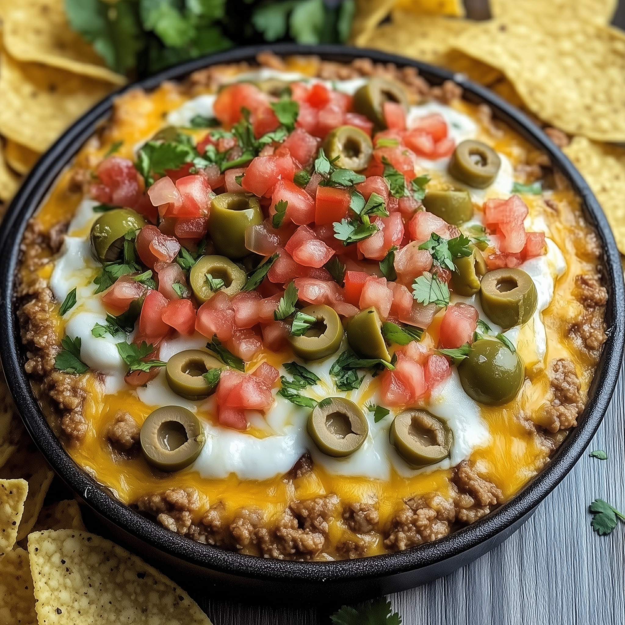 Texas Trash Dip served with tortilla chips