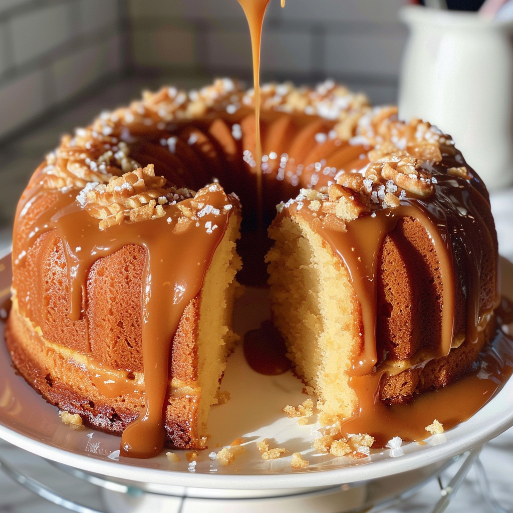 Salted Caramel Kentucky Butter Cake with caramel drizzle”