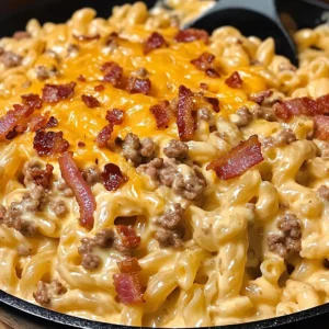 Creamy Loaded Bacon Cheeseburger Alfredo Pasta