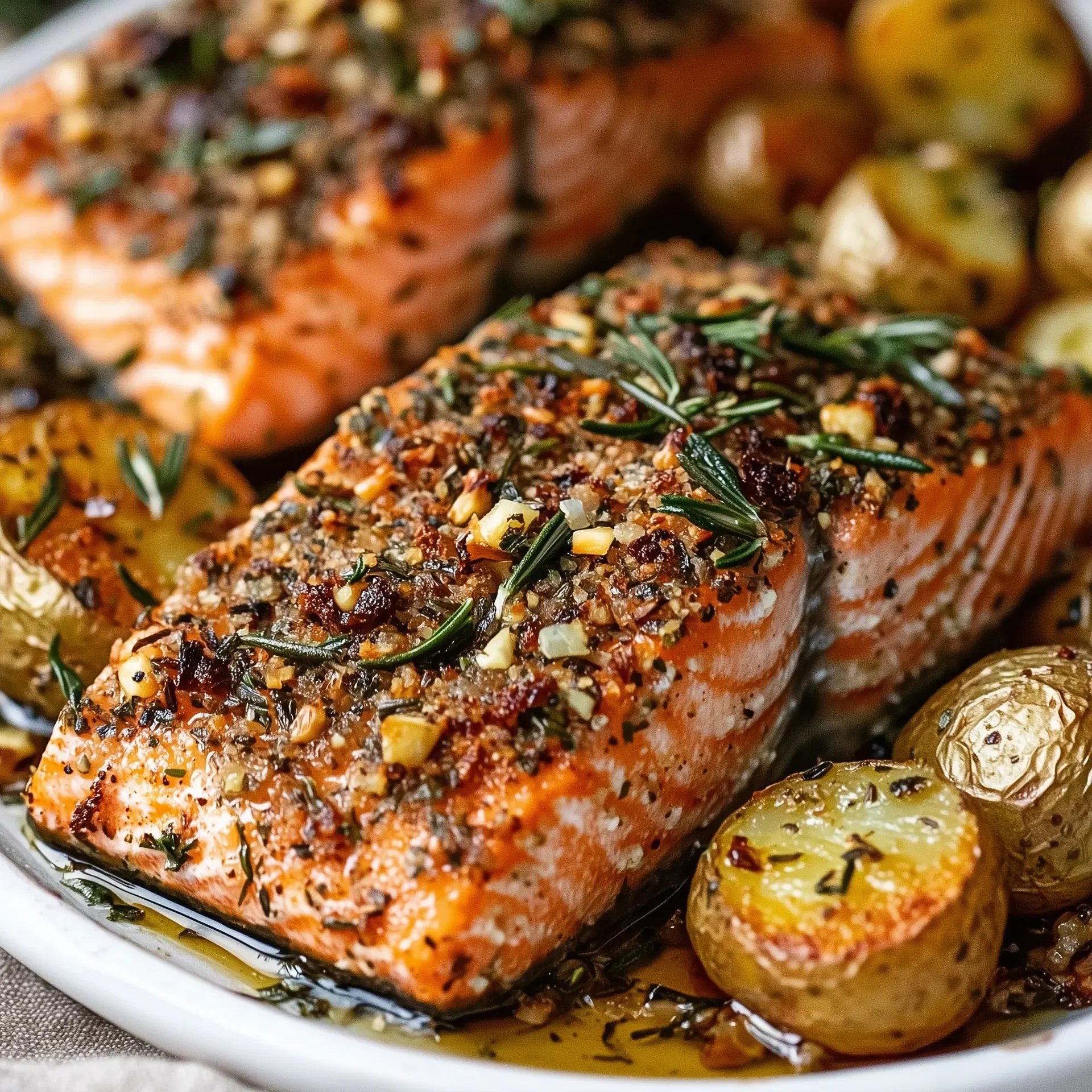Herb Garlic Roasted Salmon & Potatoes