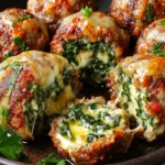Spinach Garlic Meatballs Stuffed with Mozzarella