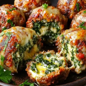 Spinach Garlic Meatballs Stuffed with Mozzarella