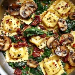 Cheese Ravioli with Spinach, Mushrooms & Sun-Dried Tomatoes