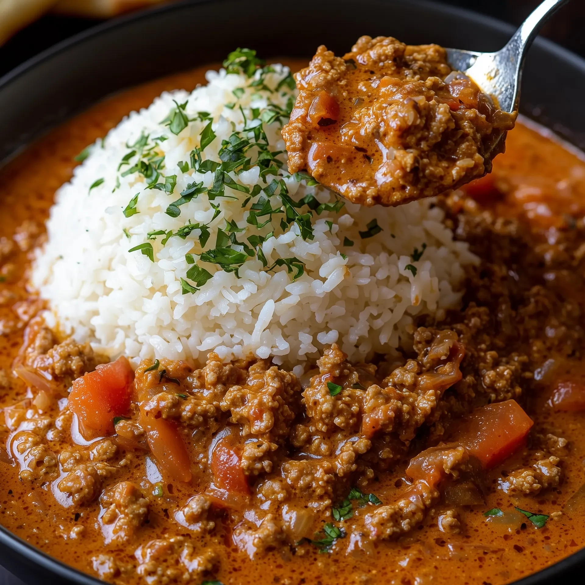 Creamy Spiced Keema Curry Over Rice