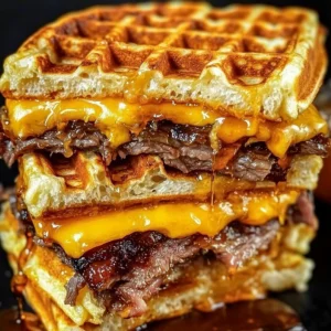 Waffle Grilled Cheese with Bourbon Maple Brisket