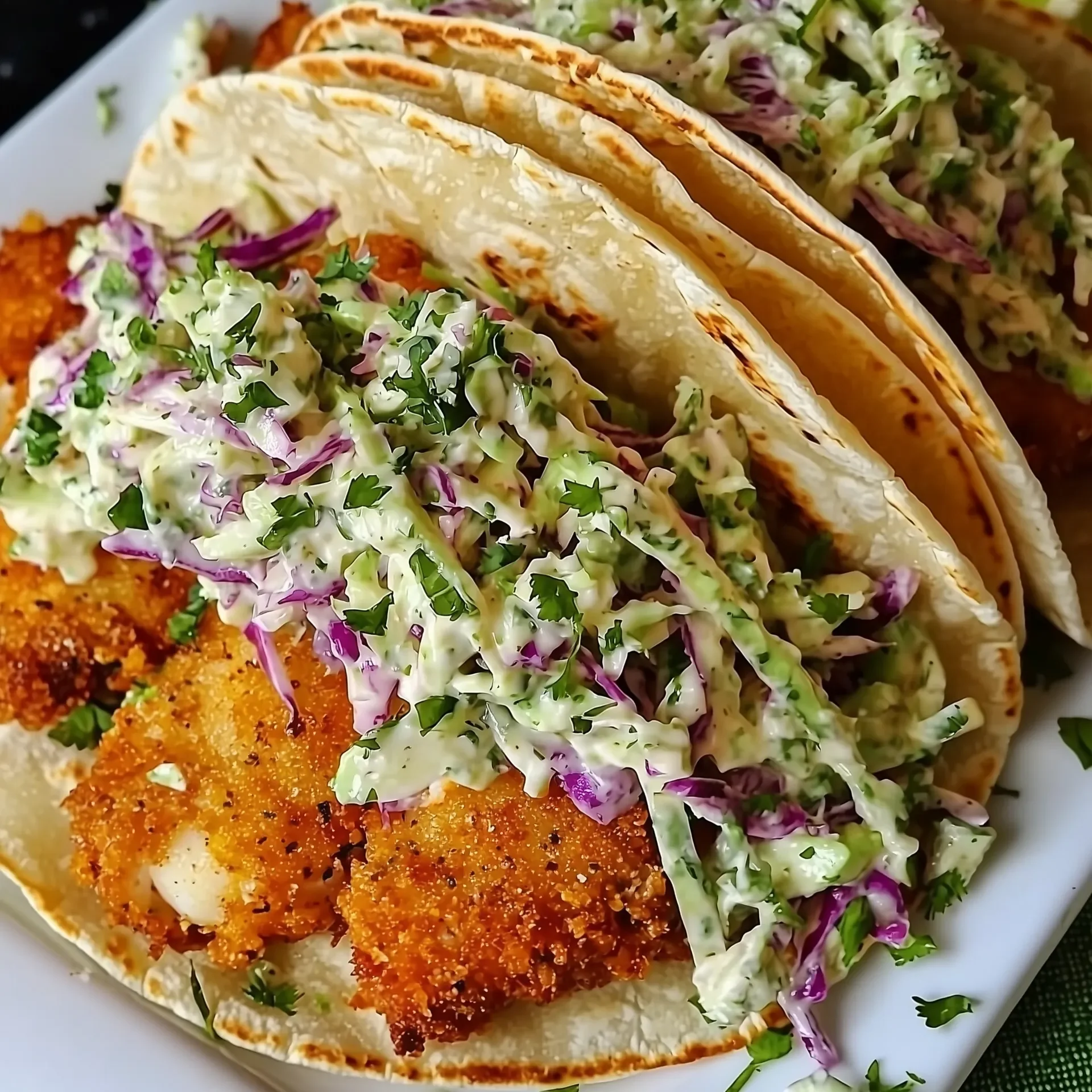 Crispy Fish Tacos with Cilantro Lime Slaw
