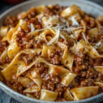 Ground Beef Pappardelle in Bolognese Sauce