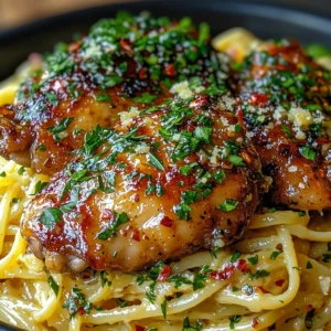 Lemon Garlic Butter Chicken Over Parmesan Linguine