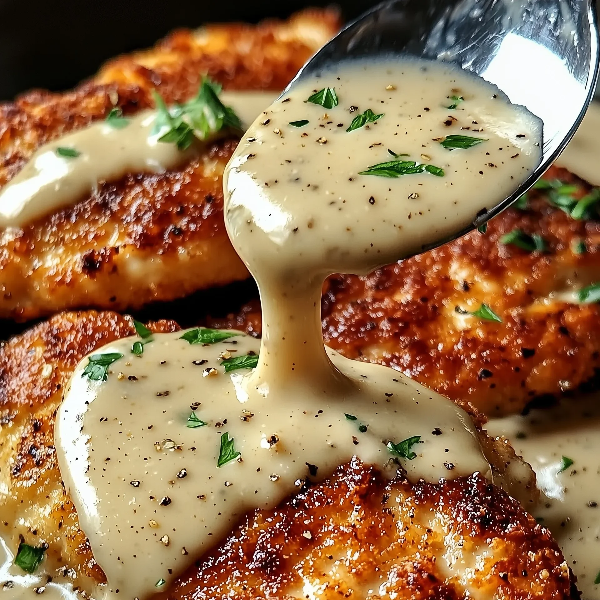 Parmesan Crusted Chicken with Creamy Garlic Sauce