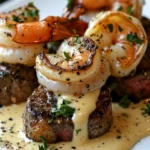 Surf & Turf with Creamy Garlic Sauce