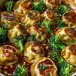 Oven-Baked Dumplings with Peanut Sauce